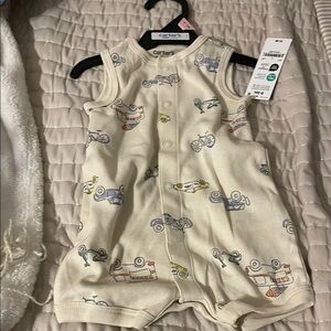 Carter's Cream Romper with Colorful Vehicle Print